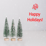 Leila by the Bay - Leila's Holiday Hours - Three mini Christmas trees, logo and texts.