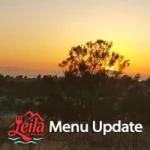 Menu Update at Leila by the Bay - Sunset, logo and text.